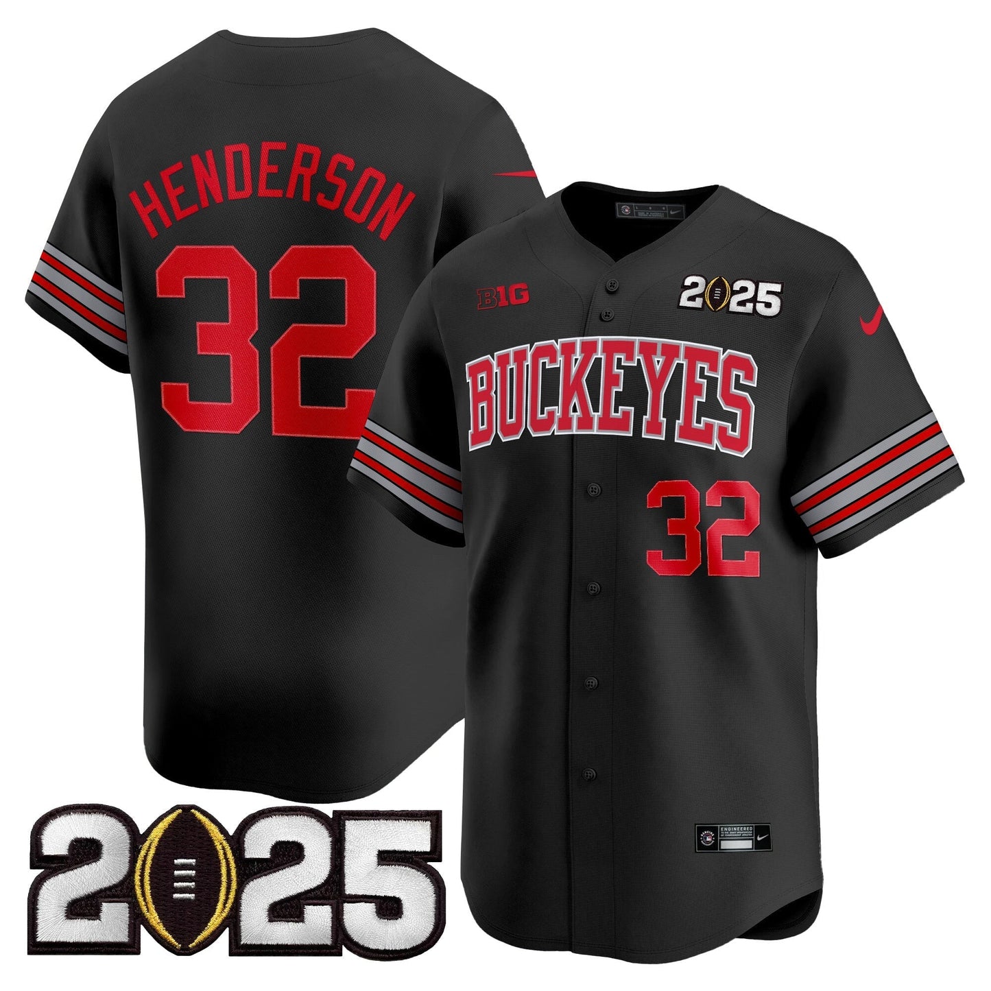 Men's Ohio State Buckeyes 'Heritage Stripe' 2025 CFP Final Patch Vapor Baseball Jersey - All Stitched
