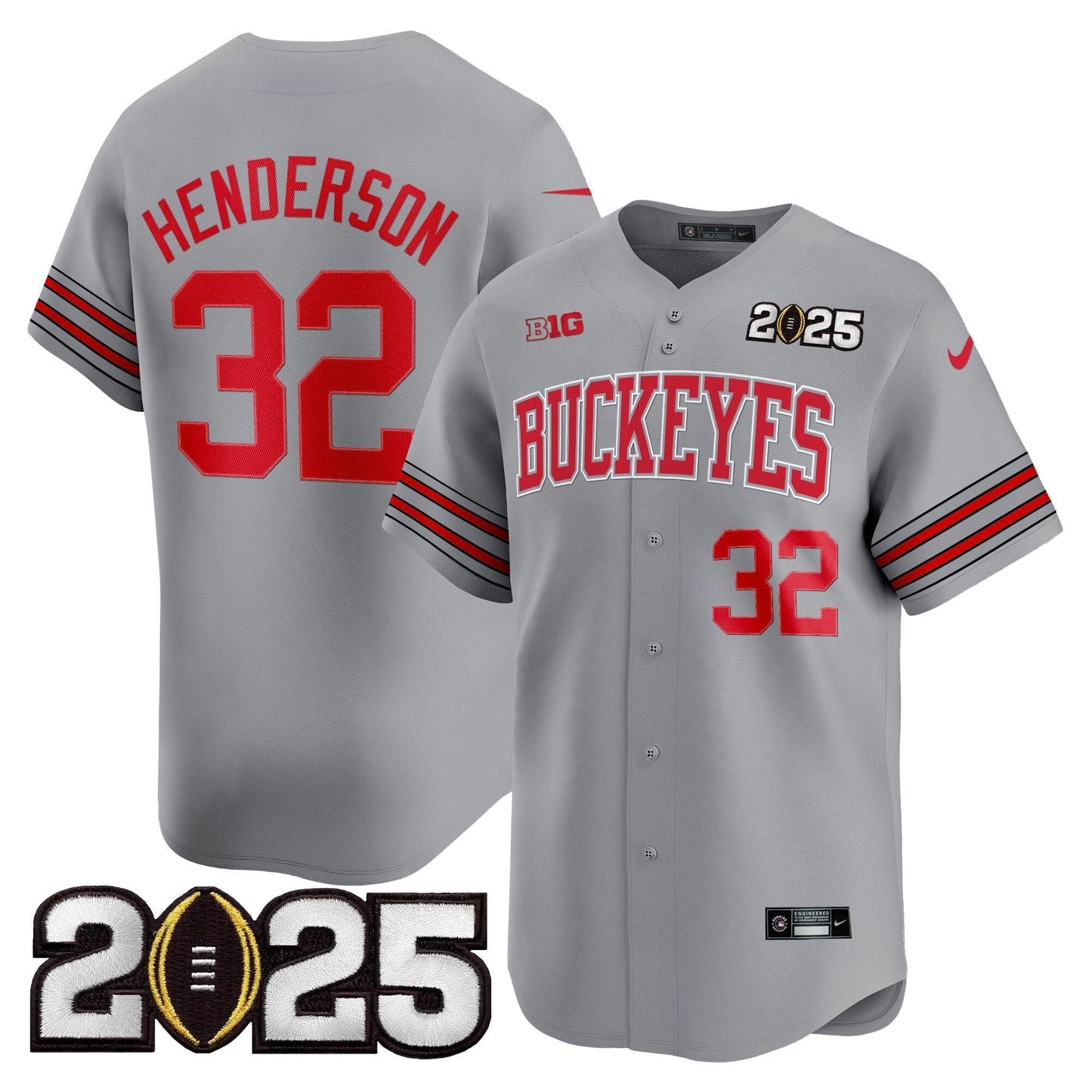Men's Ohio State Buckeyes 'Heritage Stripe' 2025 CFP Final Patch Vapor Baseball Jersey - All Stitched