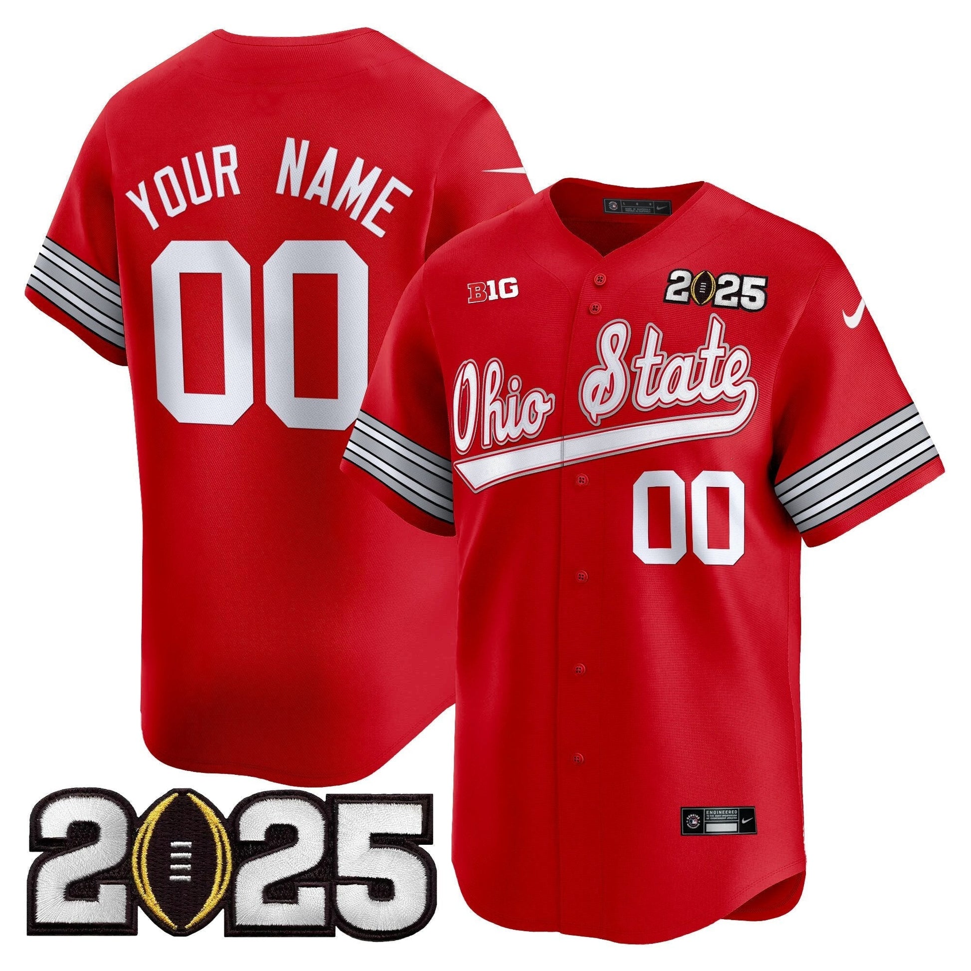 Ohio State Buckeyes 'Heritage Stripe' 2025 CFP Final Patch Vapor Baseball Custom Jersey V2 - All Stitched
