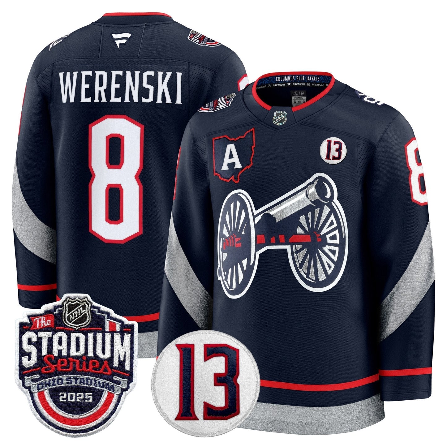 Men's Columbus Blue Jackets 2025 Stadium Series & #13 Johnny Gaudreau Patch Premium Jersey - All Stitched