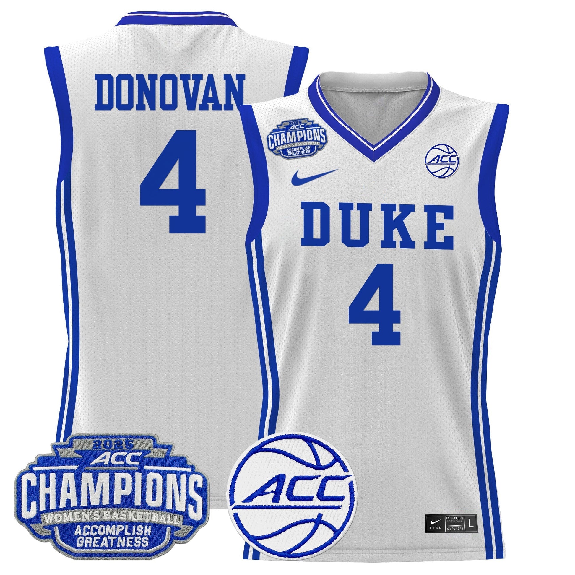 Men's Size - Duke Blue Devils 2025 ACC Women's Conference Tournament Champions Lightweight Basketball Jersey - All Stitched