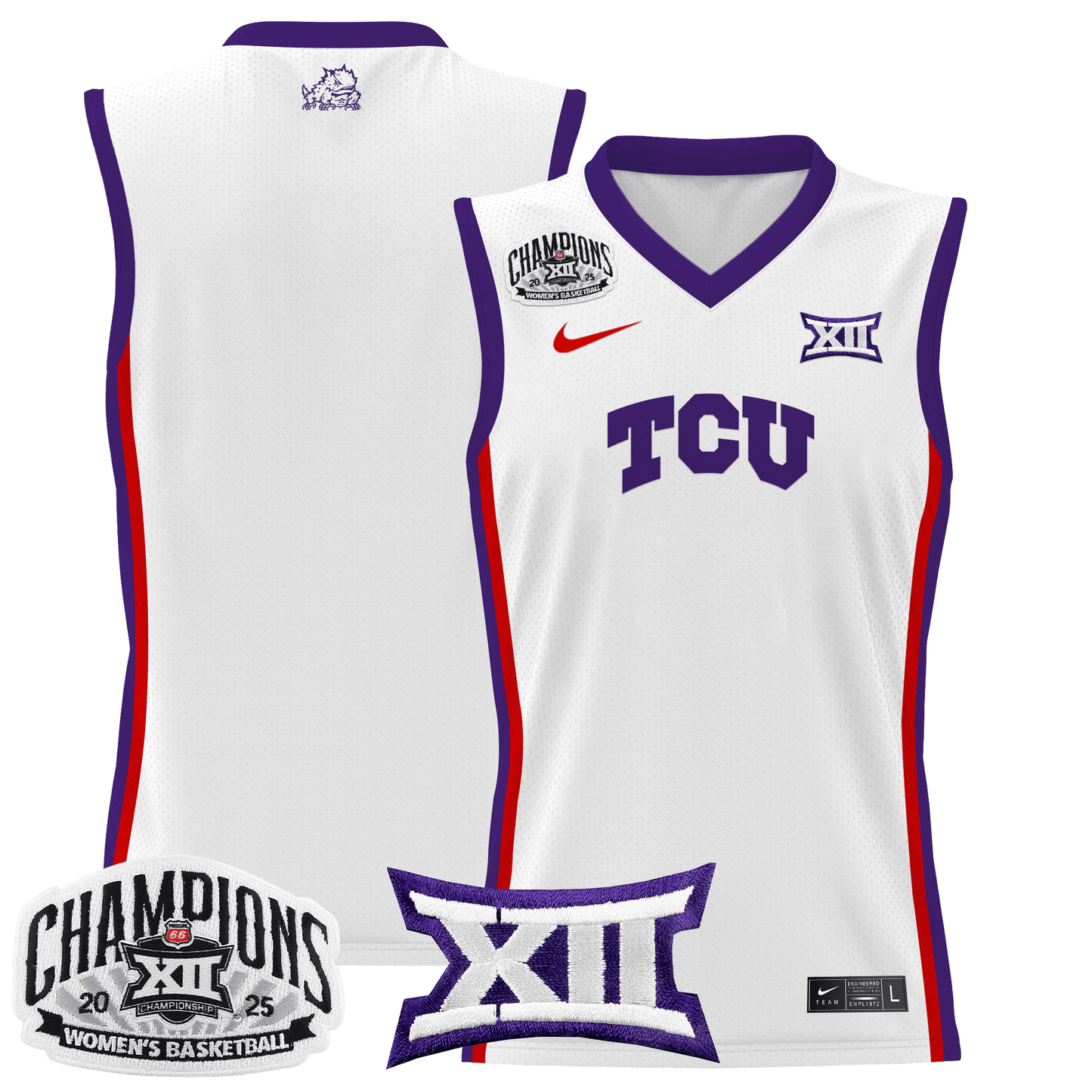 Men's Size - TCU Horned Frogs 2025 BIG 12 Women's Conference Tournament Champions Lightweight Basketball Jersey - All Stitched