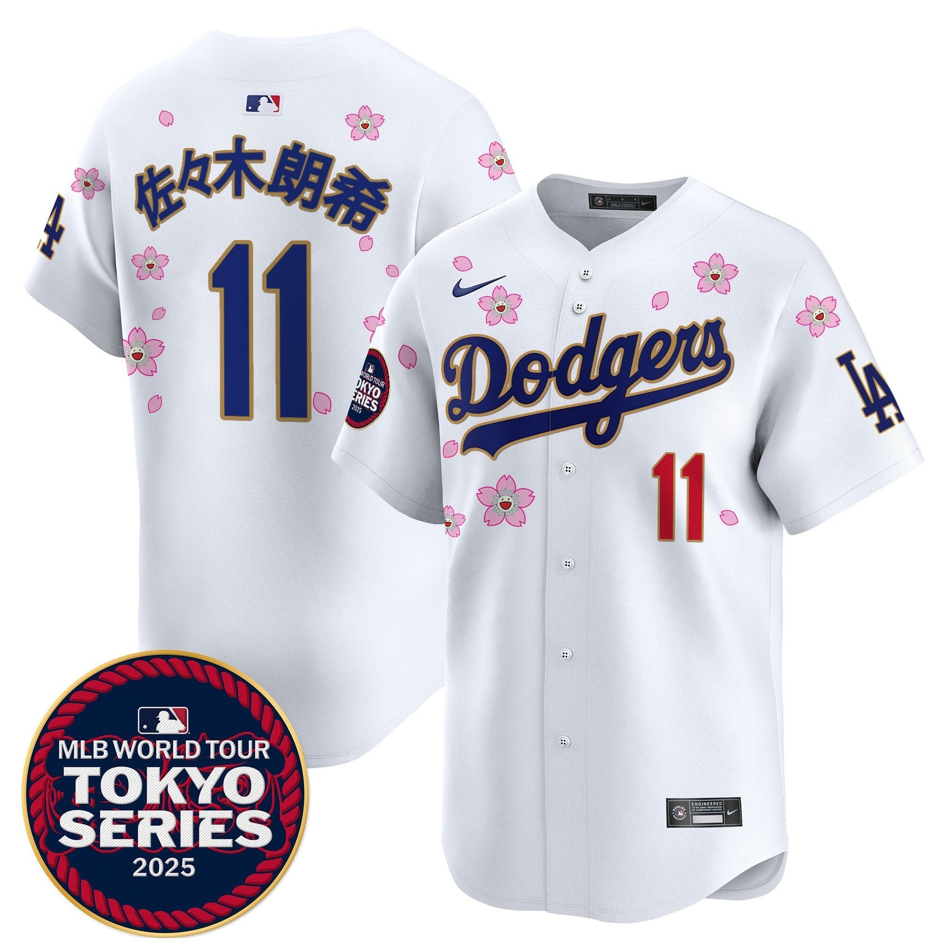 Men's Dodgers Tokyo Series 2025 Gold Trim Vapor Premier Limited Jersey V2 - Stitched