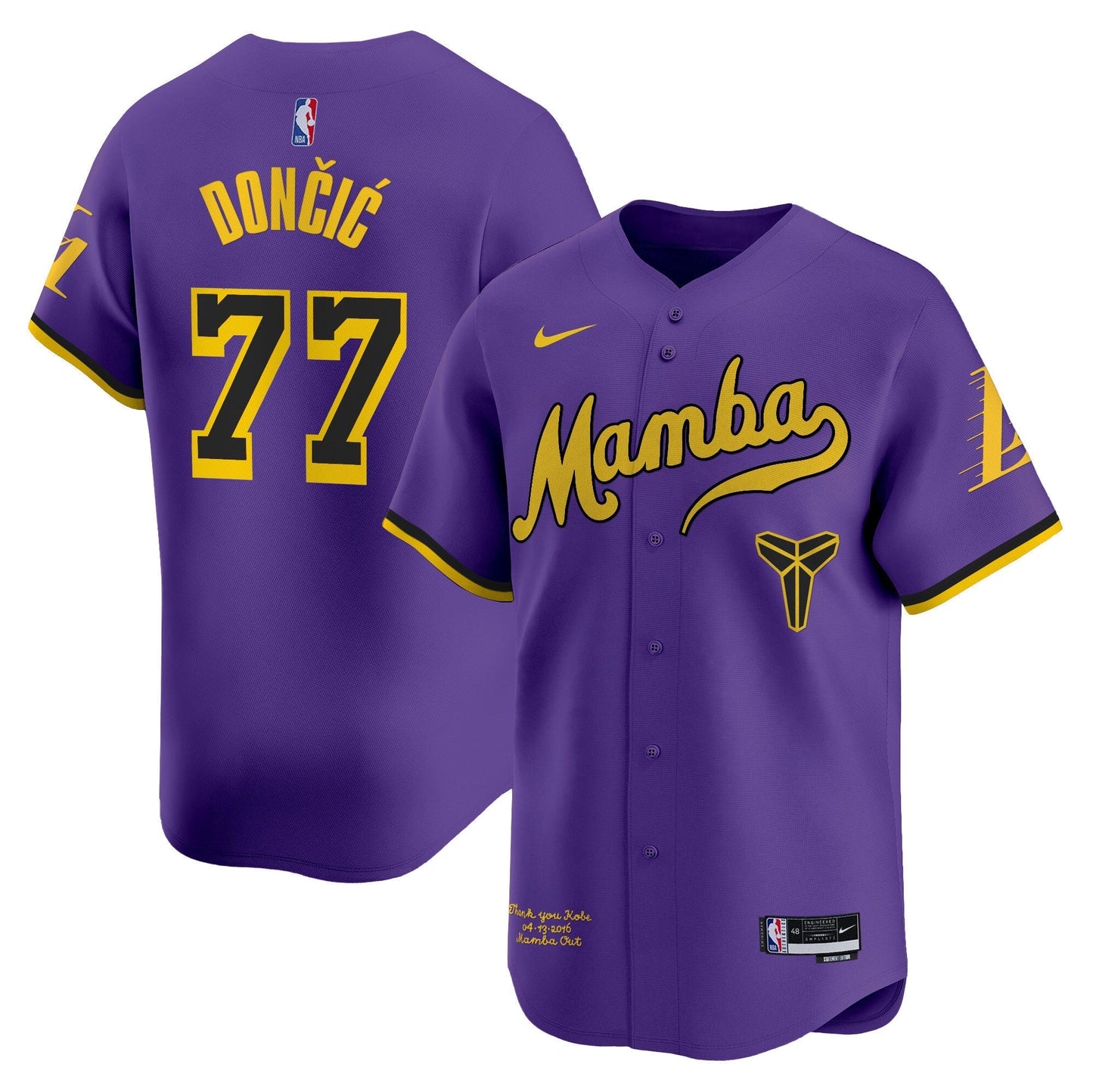 Men's Los Angeles Lakers Kobe Bryant Mamba Vapor Baseball Jersey - All Stitched