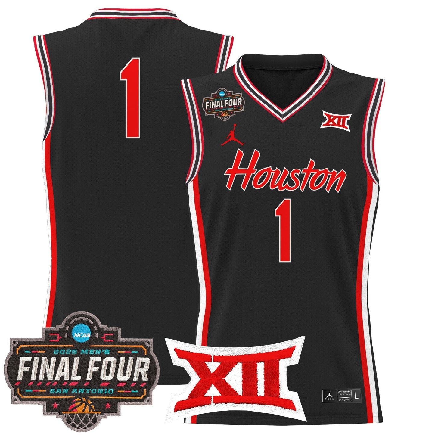 Men's Houston Cougars 2025 Final Four Patch Basketball Jersey - All Stitched
