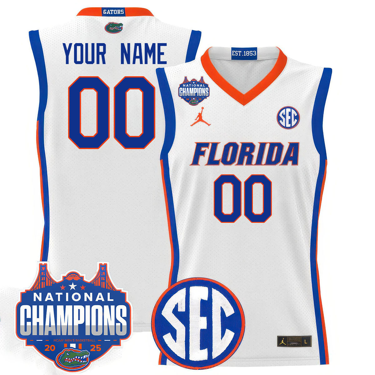 Custom Name/Gender Florida Gators 2025 National Champions Basketball Jersey - All Stitched
