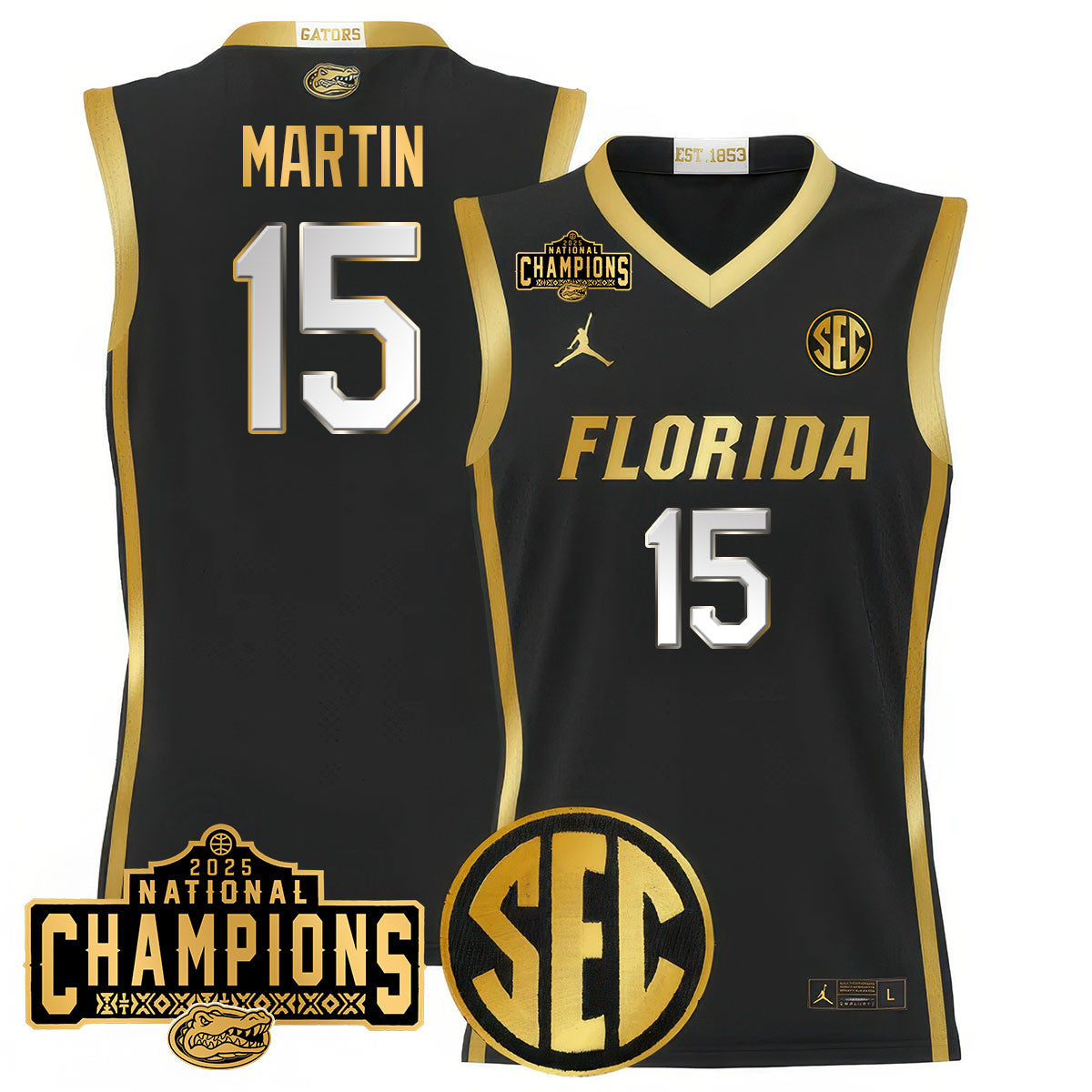 Men's Florida Gators 2025 National Champions Basketball Jersey N1 - All Stitched