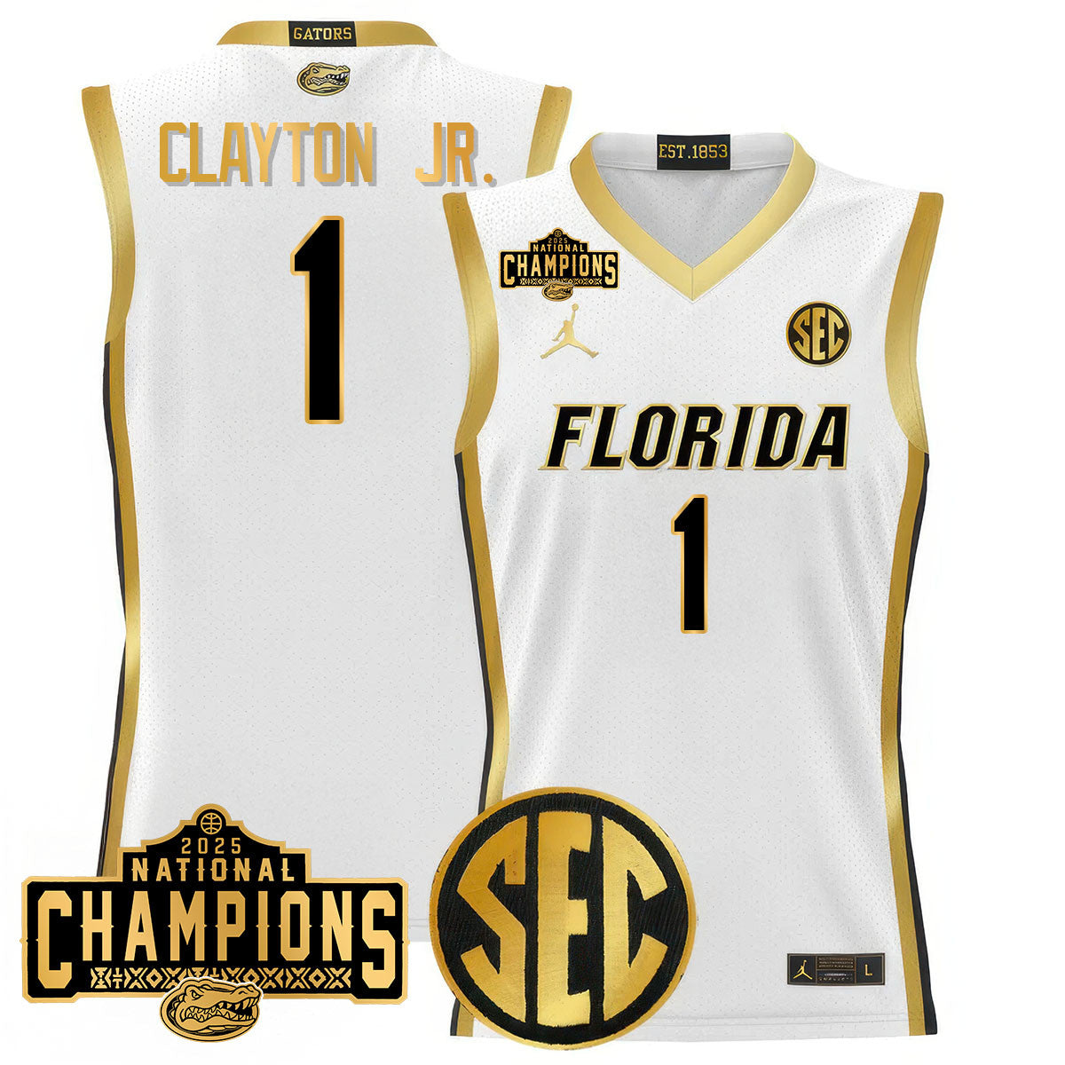 Men's Florida Gators 2025 National Champions Basketball Jersey N1 - All Stitched