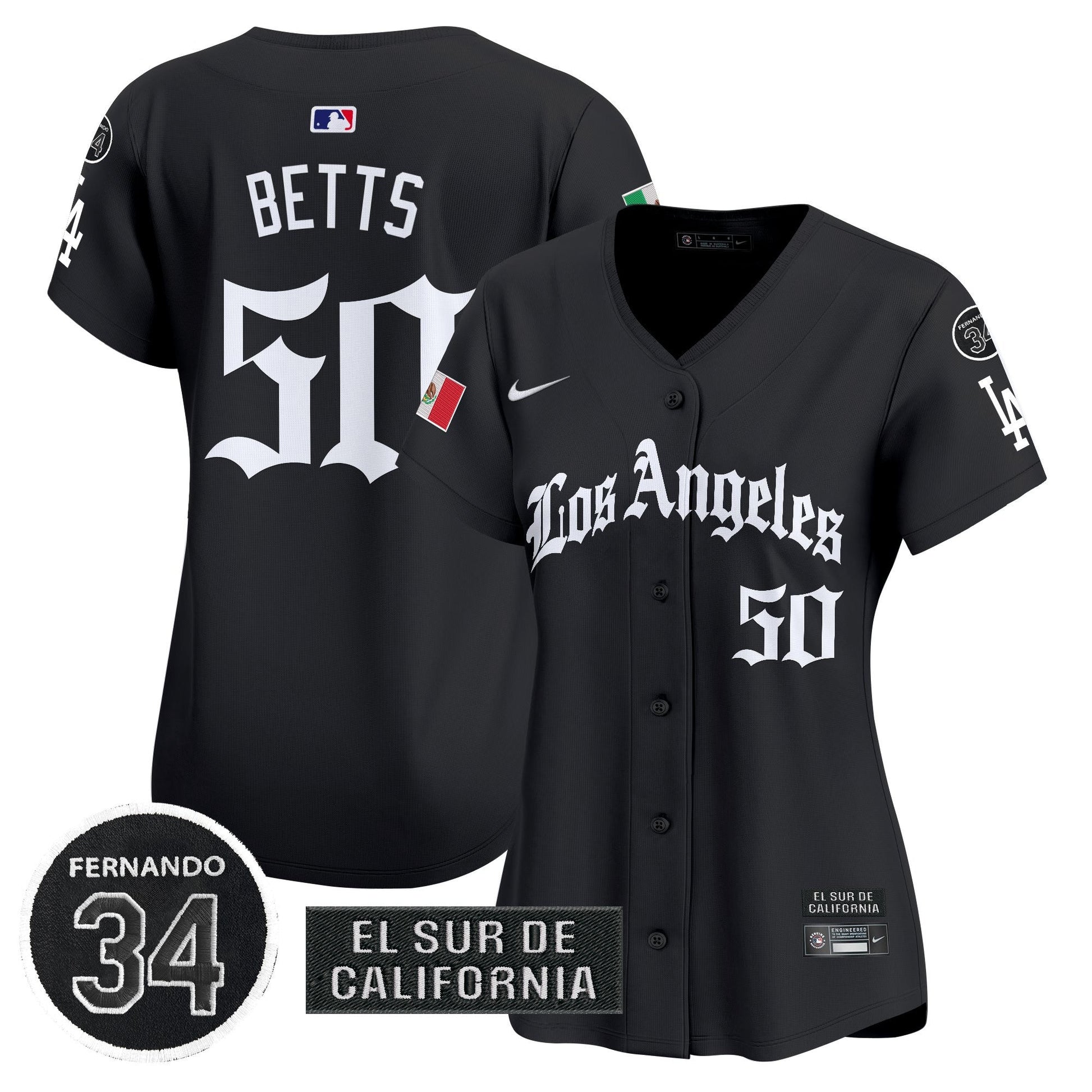 Women's Dodgers Mexico 2025 LA Gothic Style Patch Vapor Premier Limited Jersey - All Stitched
