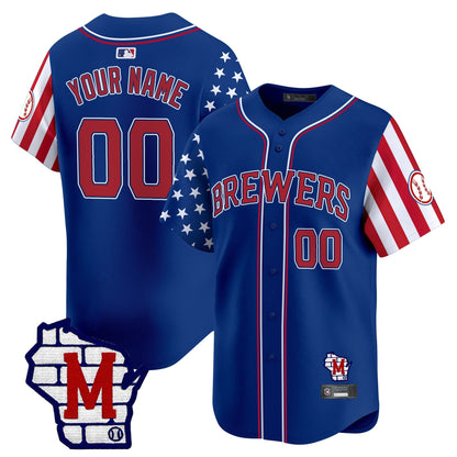 Milwaukee Brewers 2025 Independence Day Vapor Premier Limited Custom Jersey - All Stitched