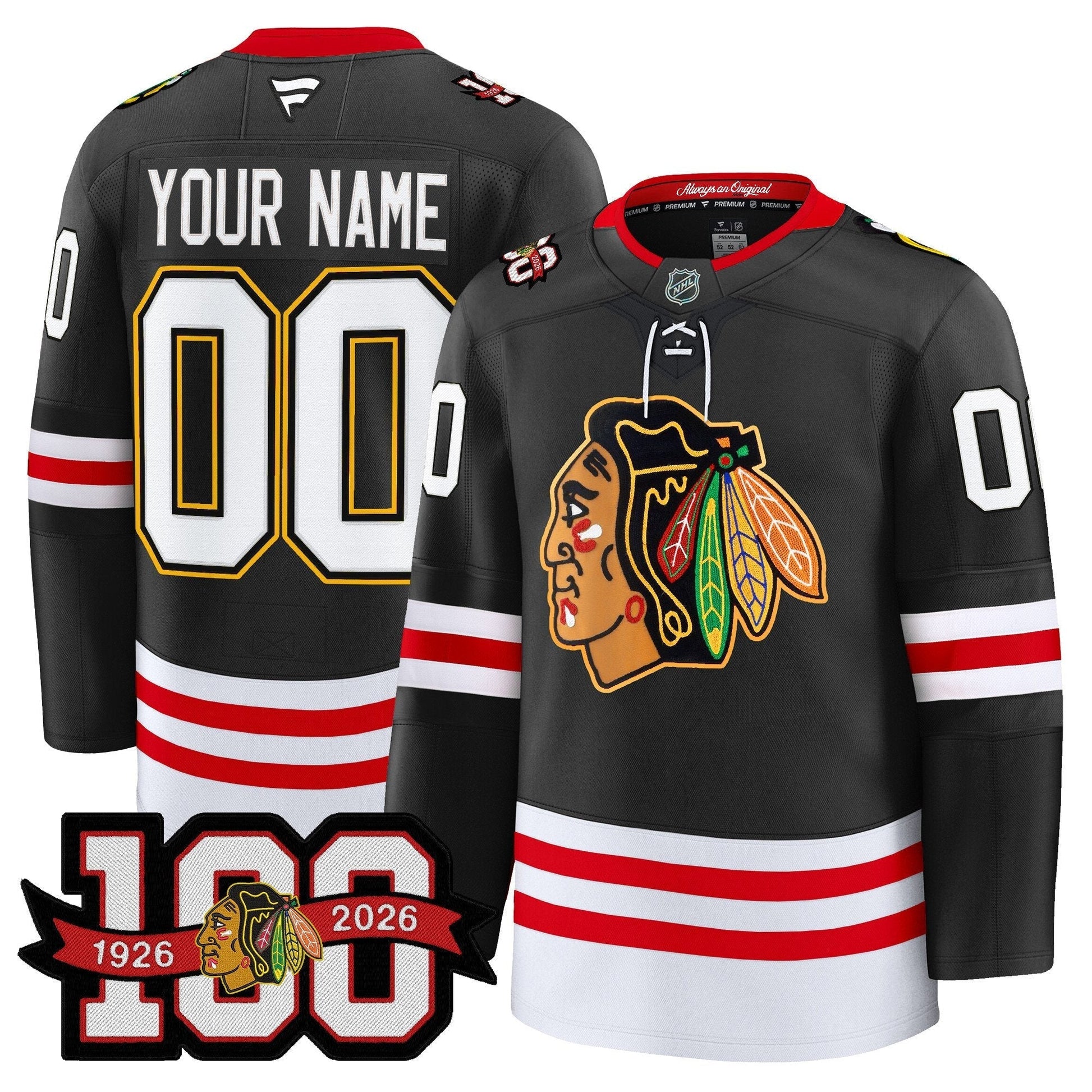 Chicago Blackhawks 100th Anniversary Premium Custom Jersey - All Stitched