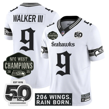 SEA 2026 NFC West Champions 'Gothic Rain City Shadows Edition' Jersey - 50th Anniversary Patch - All Stitched