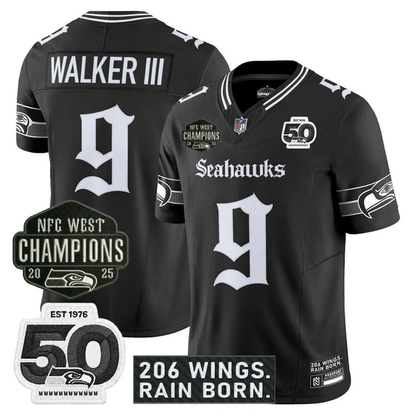 SEA 2026 NFC West Champions 'Gothic Rain City Shadows Edition' Jersey - 50th Anniversary Patch - All Stitched