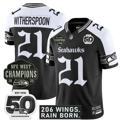 SEA 2026 NFC West Champions 'Gothic Rain City Shadows Edition' Jersey - 50th Anniversary Patch - All Stitched