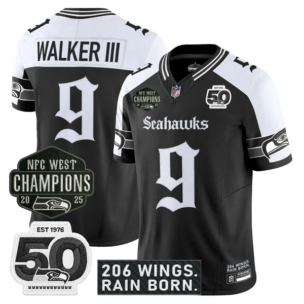 SEA 2026 NFC West Champions 'Gothic Rain City Shadows Edition' Jersey - 50th Anniversary Patch - All Stitched