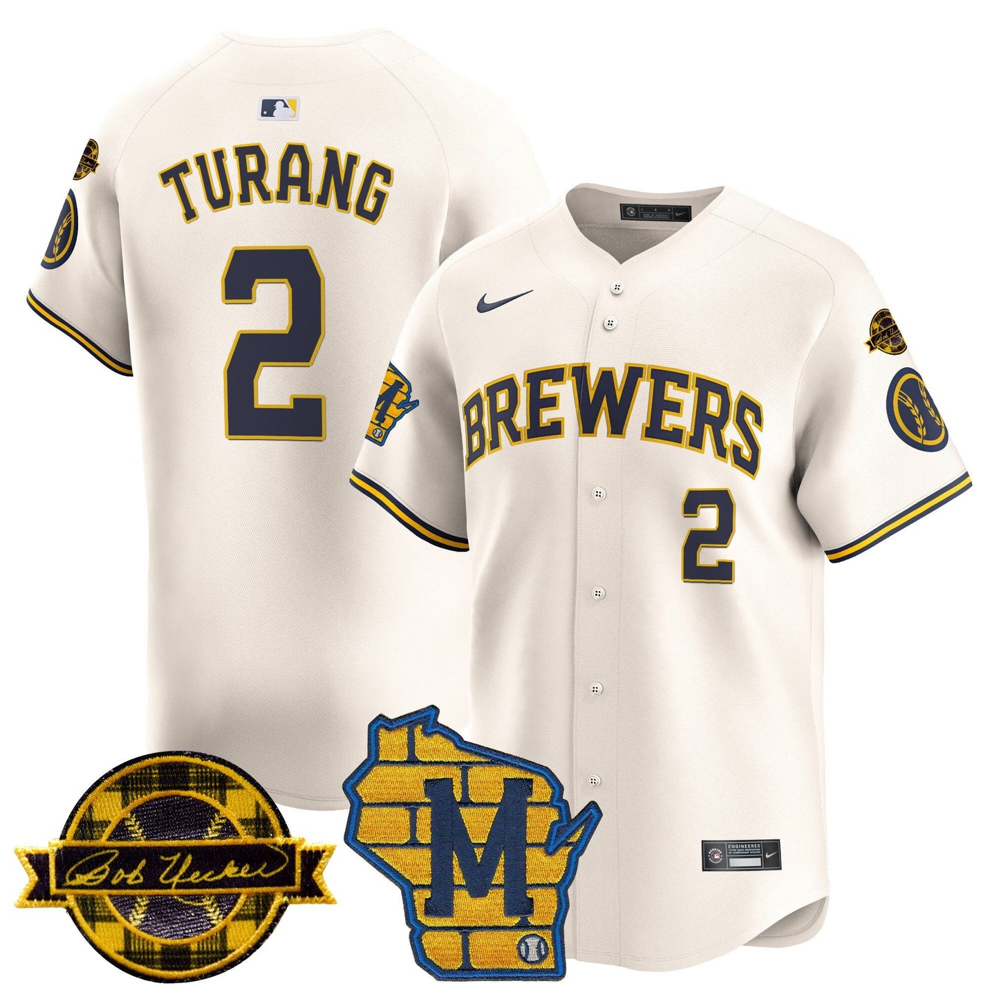 Men's Milwaukee Brewers Home & Bob Uecker Patch Vapor Premier Limited Jersey - All Stitched