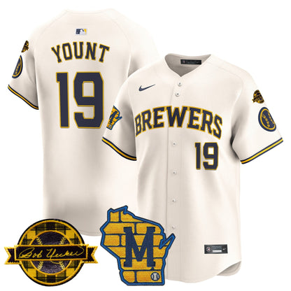 Men's Milwaukee Brewers Home & Bob Uecker Patch Vapor Premier Limited Jersey - All Stitched