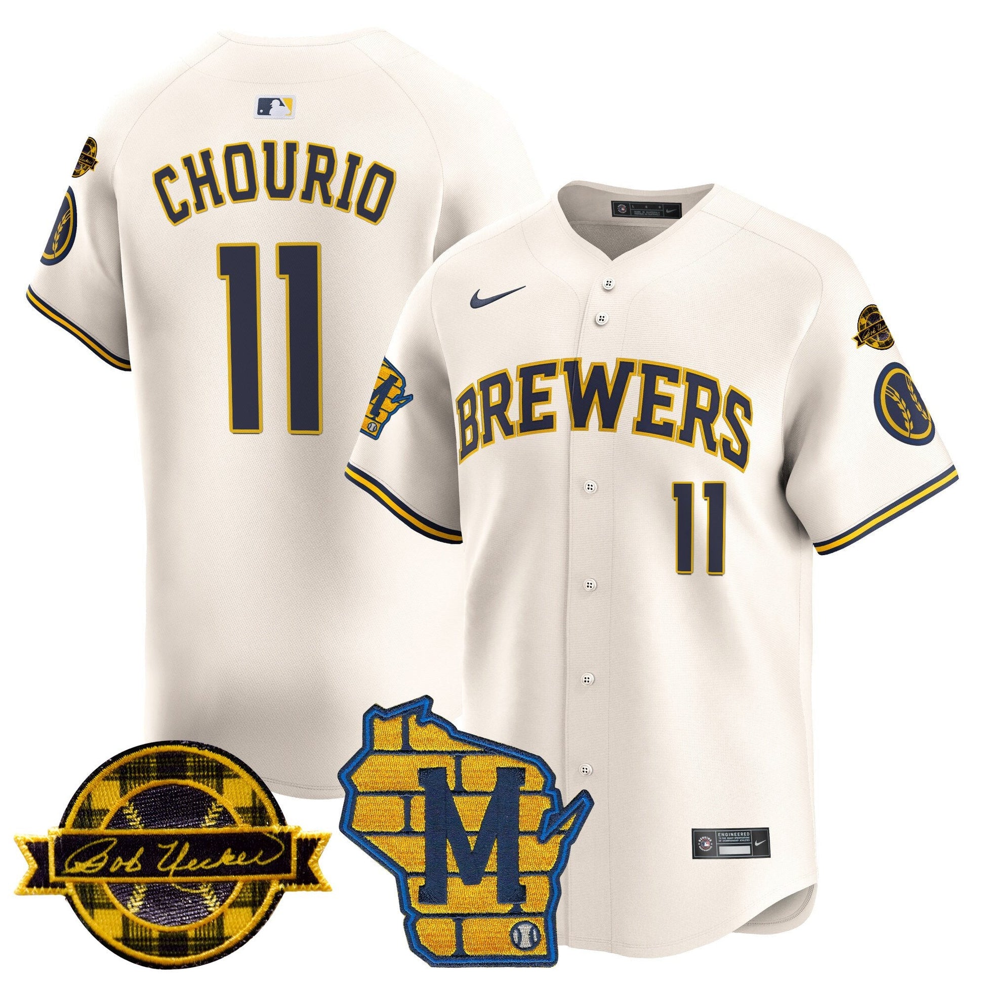 Men's Milwaukee Brewers Home & Bob Uecker Patch Vapor Premier Limited Jersey - All Stitched