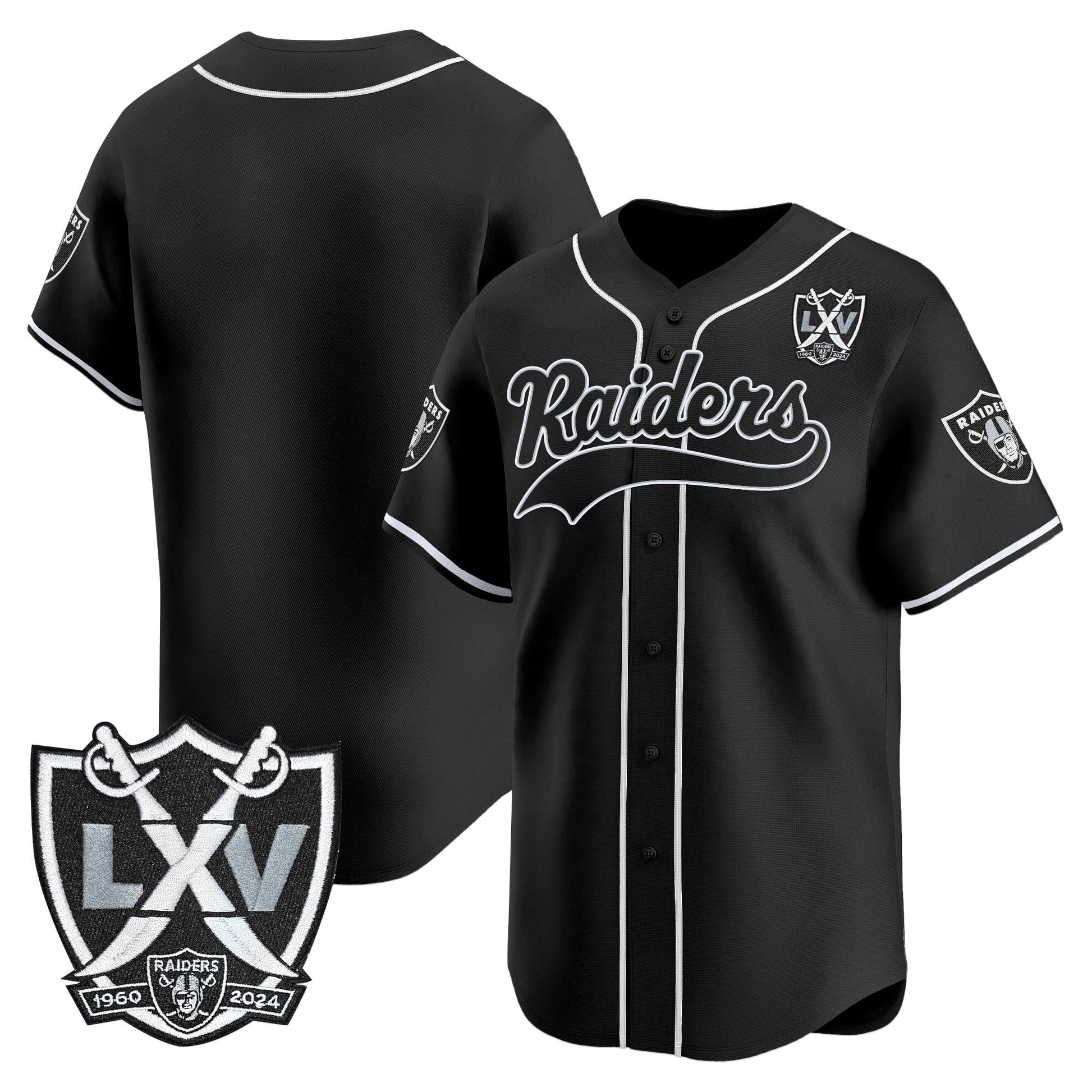 Las Vegas Raiders 65th Anniversary Patch Vapor Baseball Jersey - All Stitched