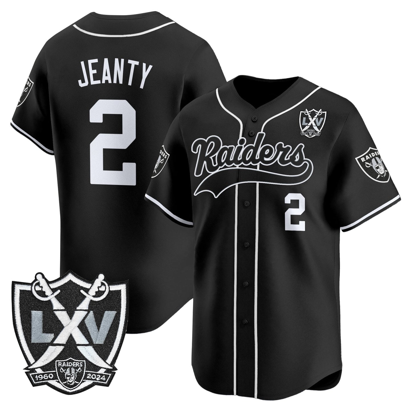 Las Vegas Raiders 65th Anniversary Patch Vapor Baseball Jersey - All Stitched
