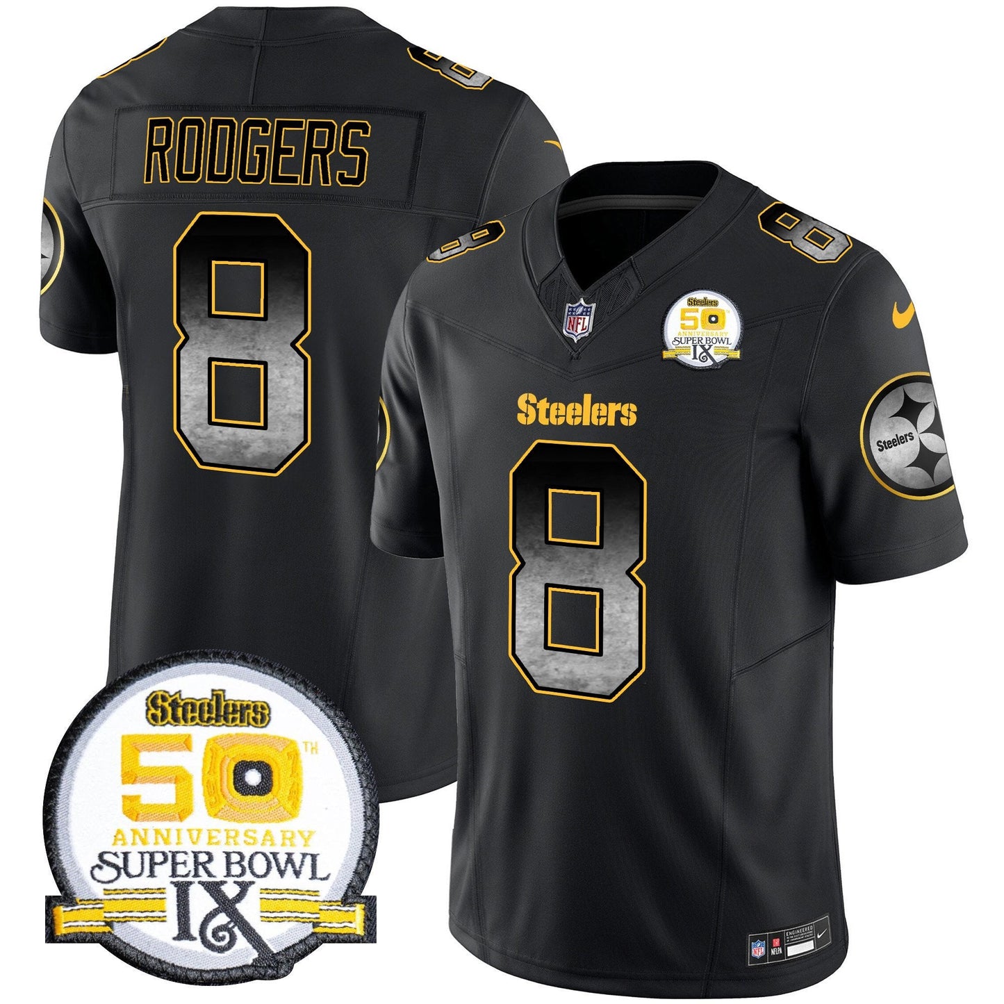 Men's Steelers Arch Smoke 50th Anniversary Of Super Bowl IX Patch Vapor Limited Jersey - All Stitched
