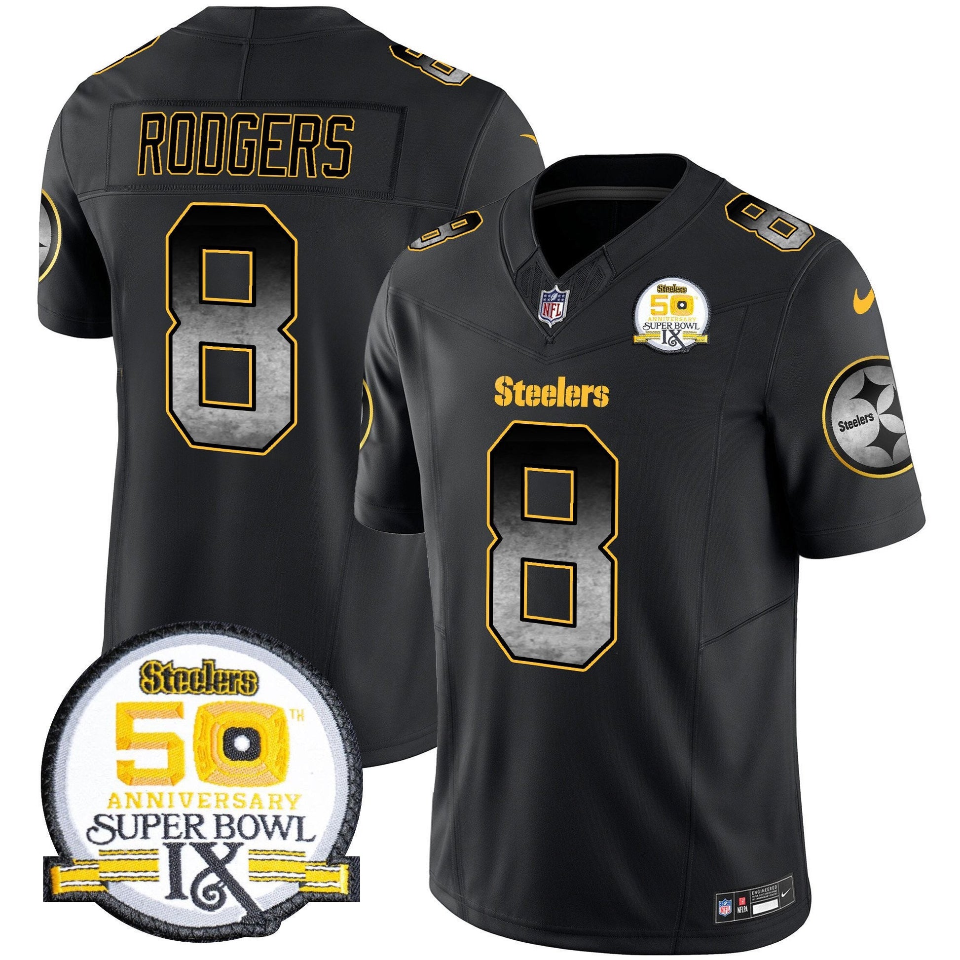 Men's Steelers Arch Smoke 50th Anniversary Of Super Bowl IX Patch Vapor Limited Jersey - All Stitched