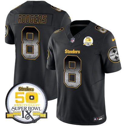 Men's Steelers Arch Smoke 50th Anniversary Of Super Bowl IX Patch Vapor Limited Jersey - All Stitched