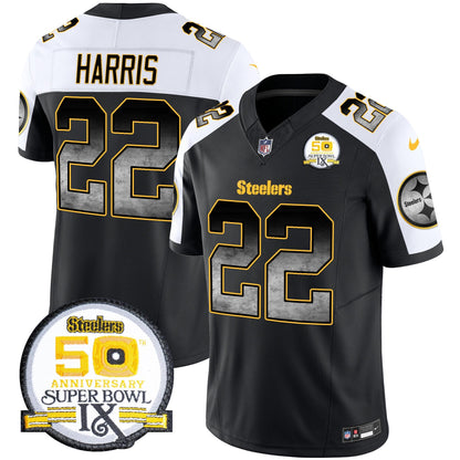 Men's Steelers Arch Smoke 50th Anniversary Of Super Bowl IX Patch Vapor Limited Jersey - All Stitched