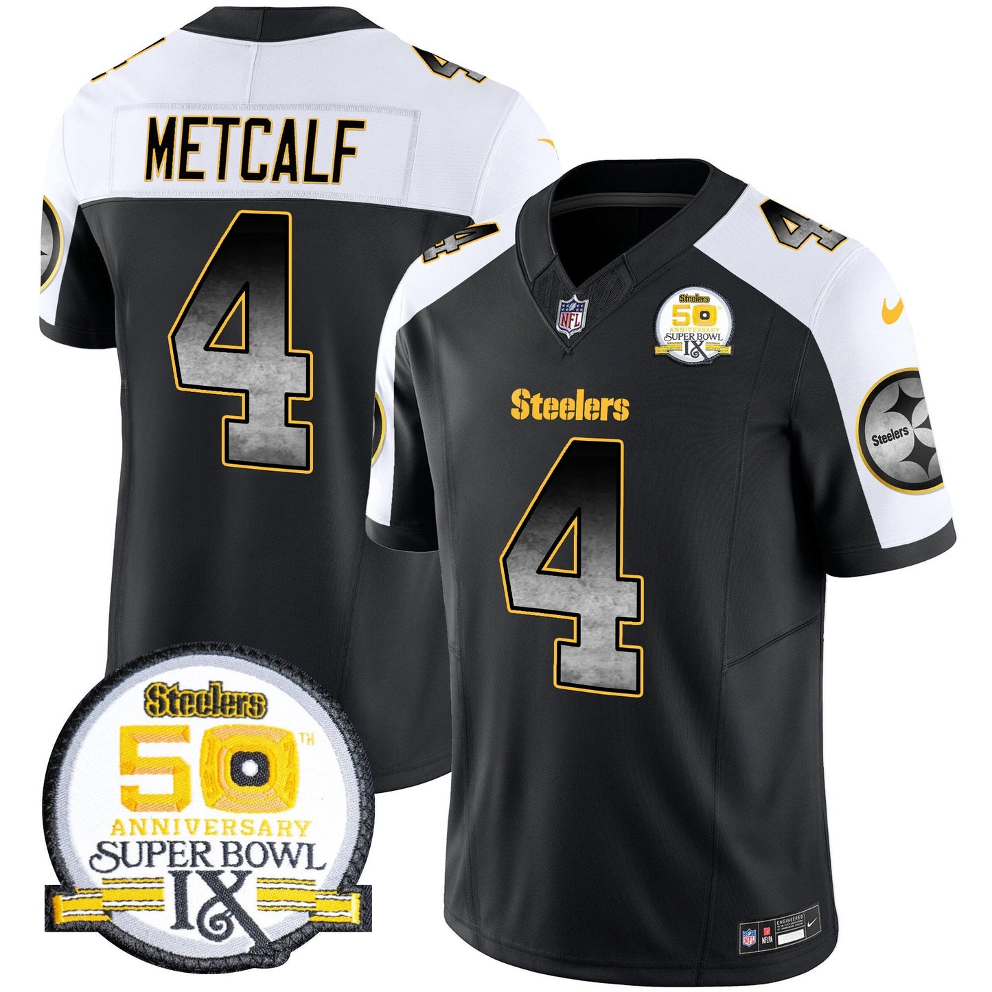 Men's Steelers Arch Smoke 50th Anniversary Of Super Bowl IX Patch Vapor Limited Jersey - All Stitched