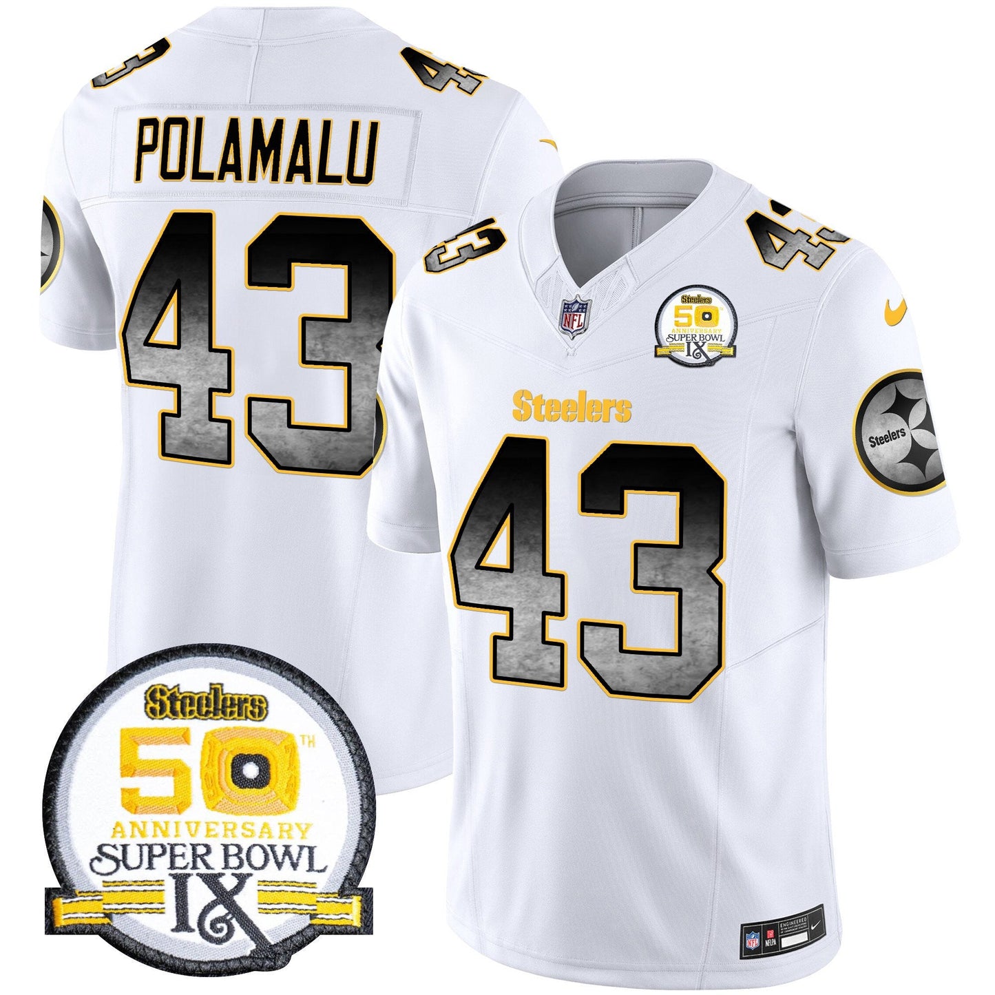 Men's Steelers Arch Smoke 50th Anniversary Of Super Bowl IX Patch Vapor Limited Jersey - All Stitched