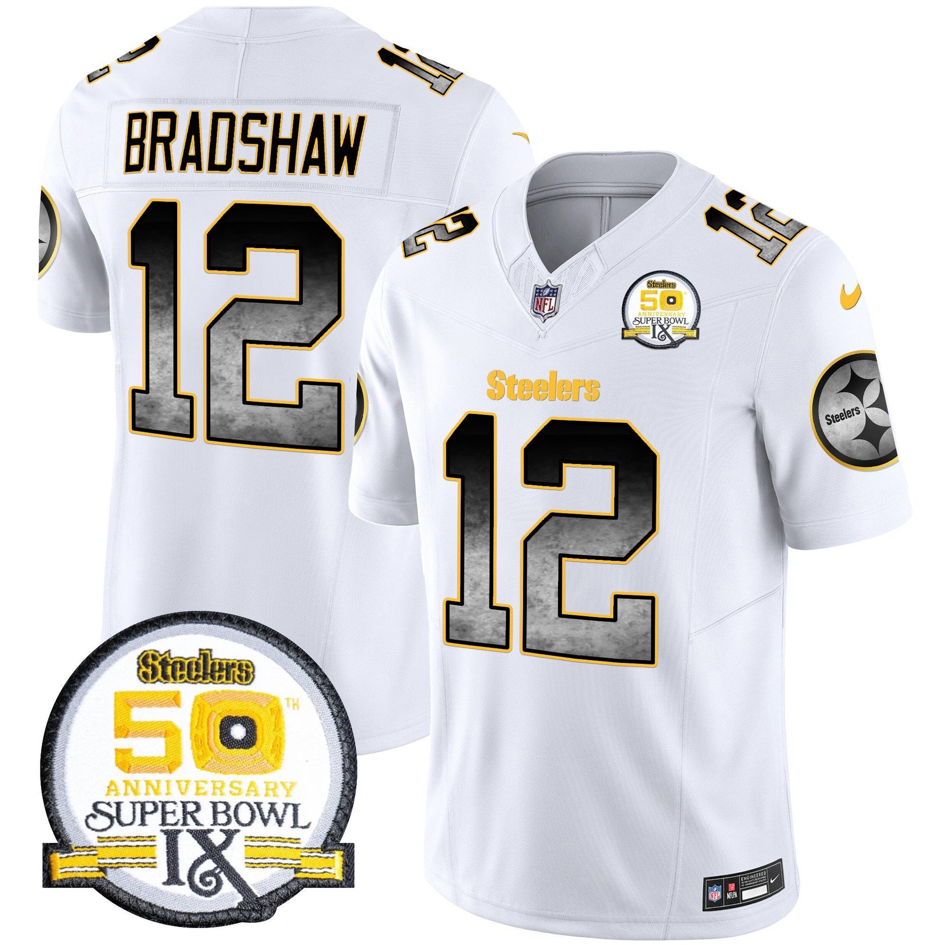 Men's Steelers Arch Smoke 50th Anniversary Of Super Bowl IX Patch Vapor Limited Jersey - All Stitched