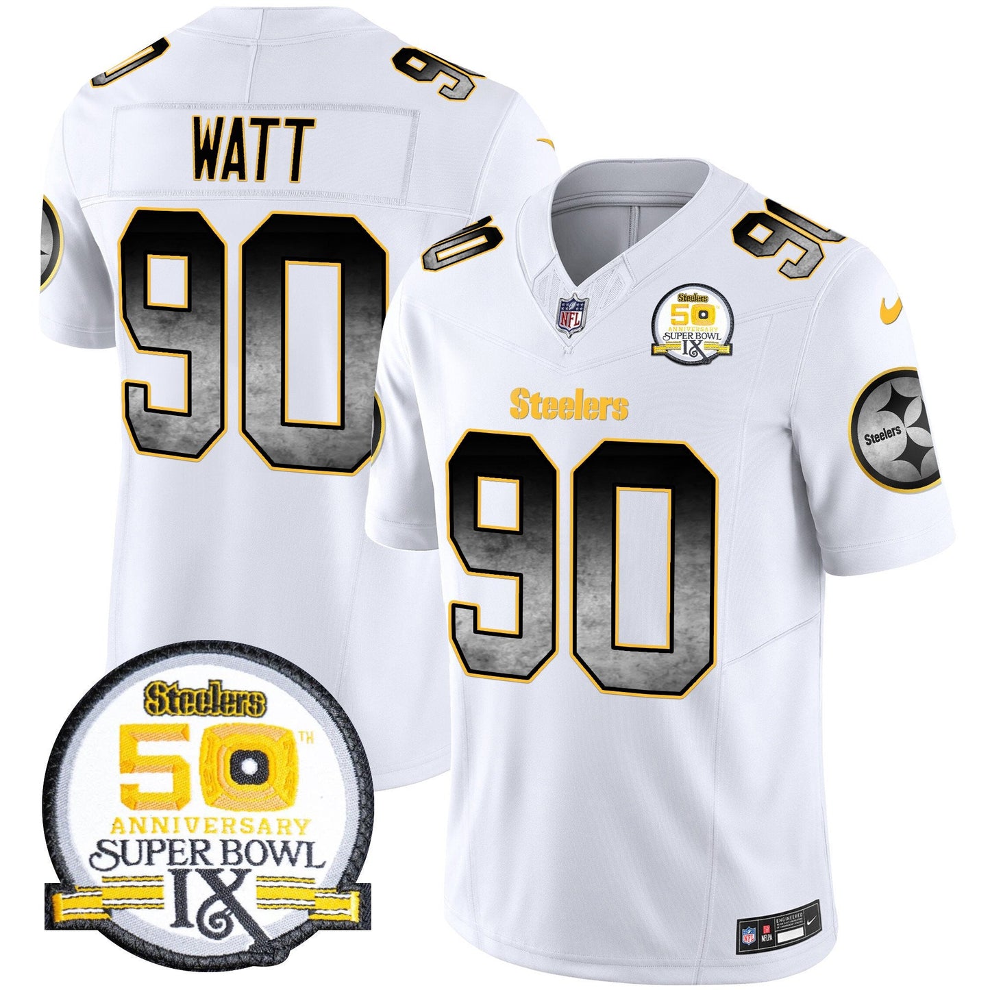 Men's Steelers Arch Smoke 50th Anniversary Of Super Bowl IX Patch Vapor Limited Jersey - All Stitched