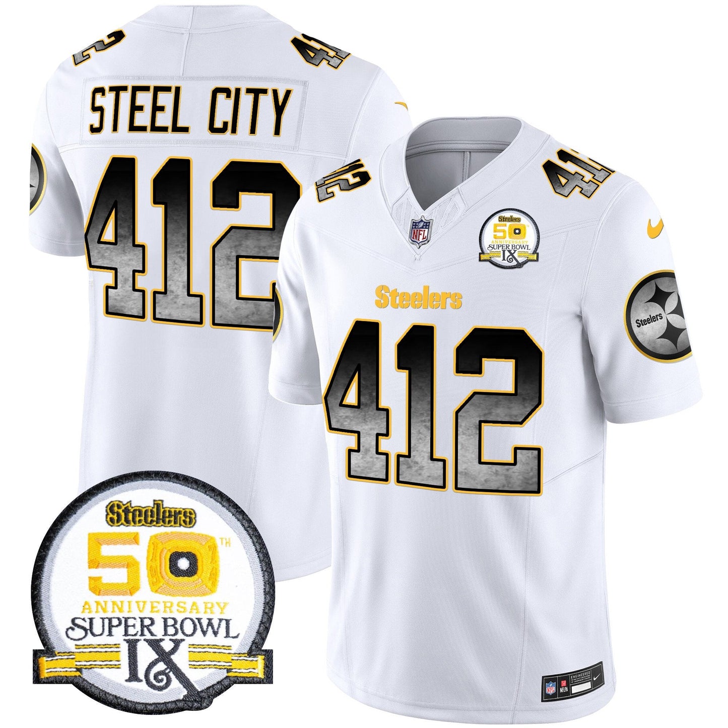 Men's Steelers Arch Smoke 50th Anniversary Of Super Bowl IX Patch Vapor Limited Jersey - All Stitched