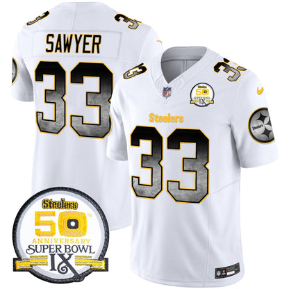 Men's Steelers Arch Smoke 50th Anniversary Of Super Bowl IX Patch Vapor Limited Jersey - All Stitched