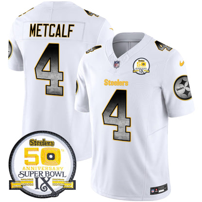 Men's Steelers Arch Smoke 50th Anniversary Of Super Bowl IX Patch Vapor Limited Jersey - All Stitched