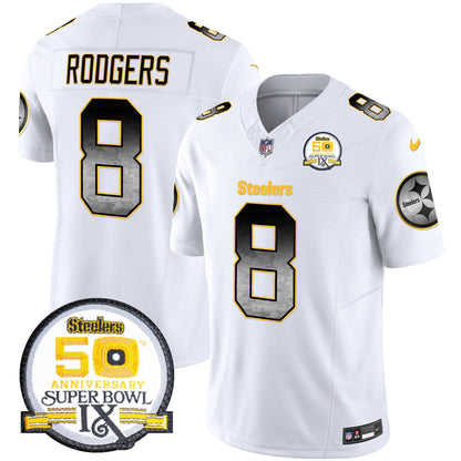 Men's Steelers Arch Smoke 50th Anniversary Of Super Bowl IX Patch Vapor Limited Jersey - All Stitched