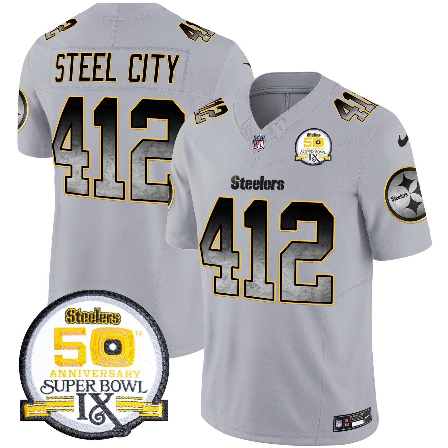 Men's Steelers Arch Smoke 50th Anniversary Of Super Bowl IX Patch Vapor Limited Jersey - All Stitched
