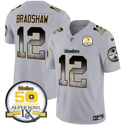 Men's Steelers Arch Smoke 50th Anniversary Of Super Bowl IX Patch Vapor Limited Jersey - All Stitched