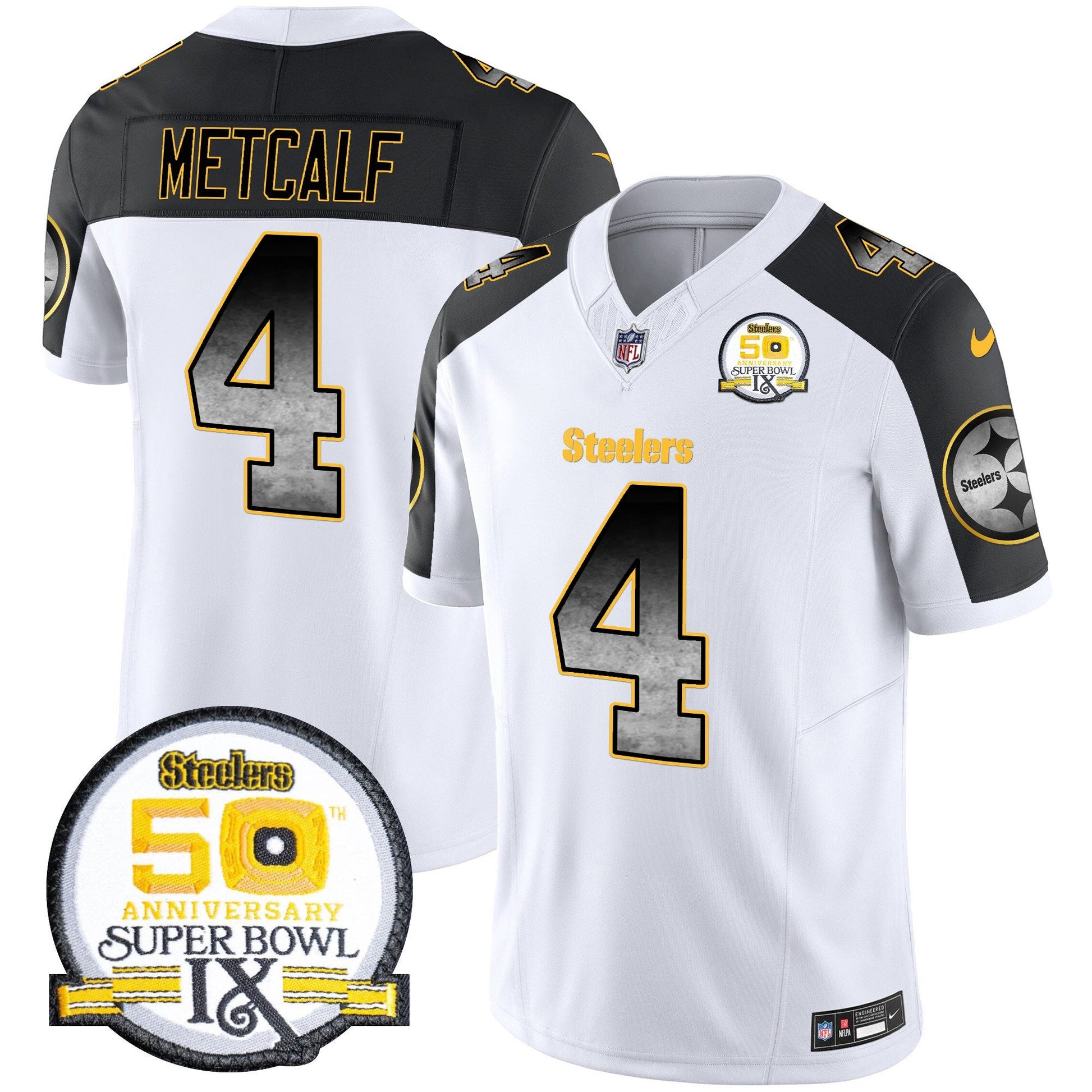 Men's Steelers Arch Smoke 50th Anniversary Of Super Bowl IX Patch Vapor Limited Jersey - All Stitched