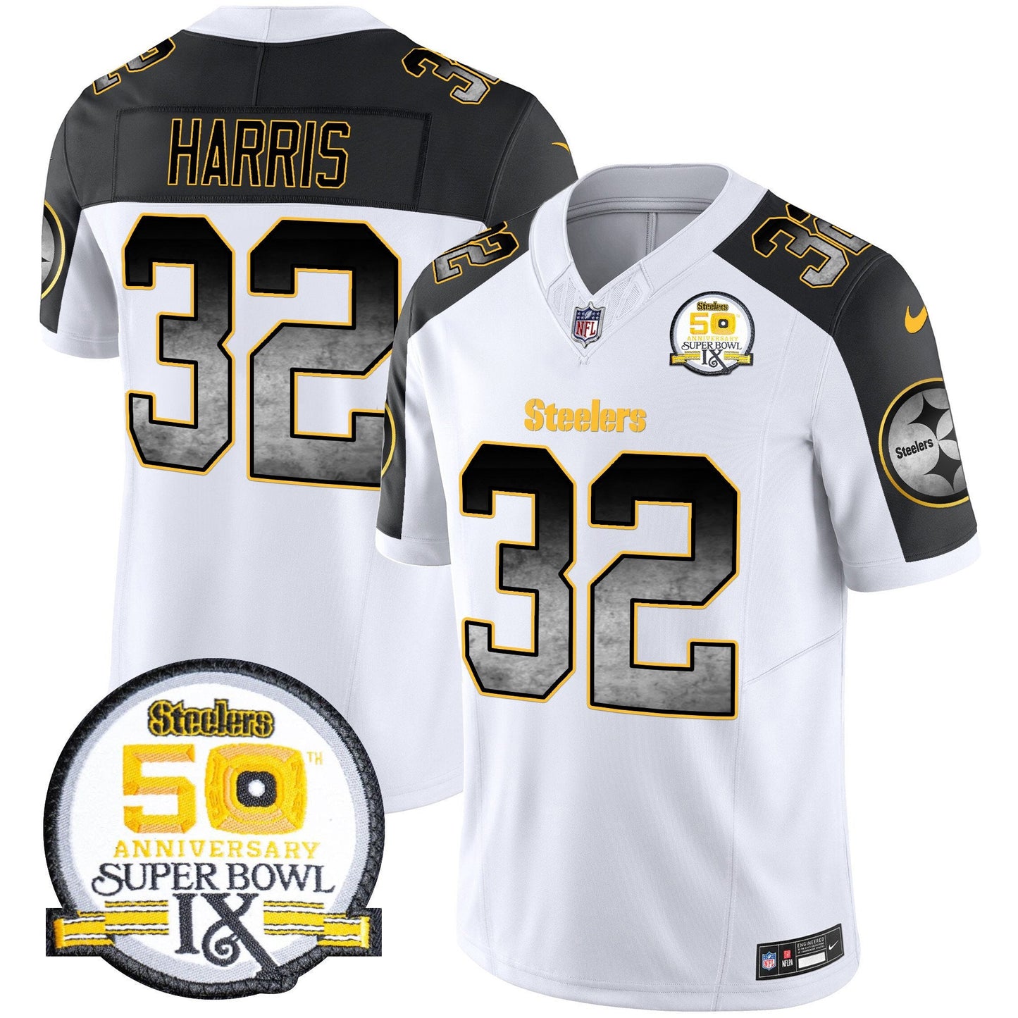 Men's Steelers Arch Smoke 50th Anniversary Of Super Bowl IX Patch Vapor Limited Jersey - All Stitched