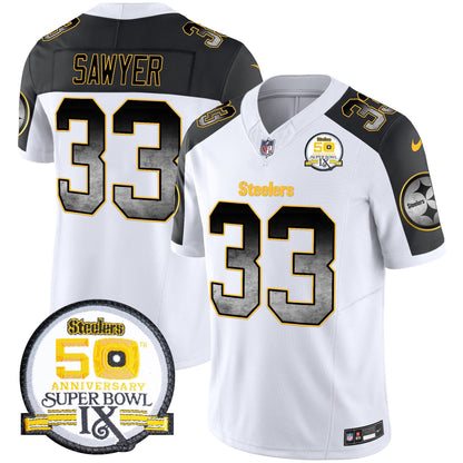 Men's Steelers Arch Smoke 50th Anniversary Of Super Bowl IX Patch Vapor Limited Jersey - All Stitched
