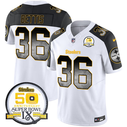 Men's Steelers Arch Smoke 50th Anniversary Of Super Bowl IX Patch Vapor Limited Jersey - All Stitched