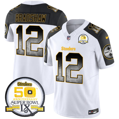 Men's Steelers Arch Smoke 50th Anniversary Of Super Bowl IX Patch Vapor Limited Jersey - All Stitched