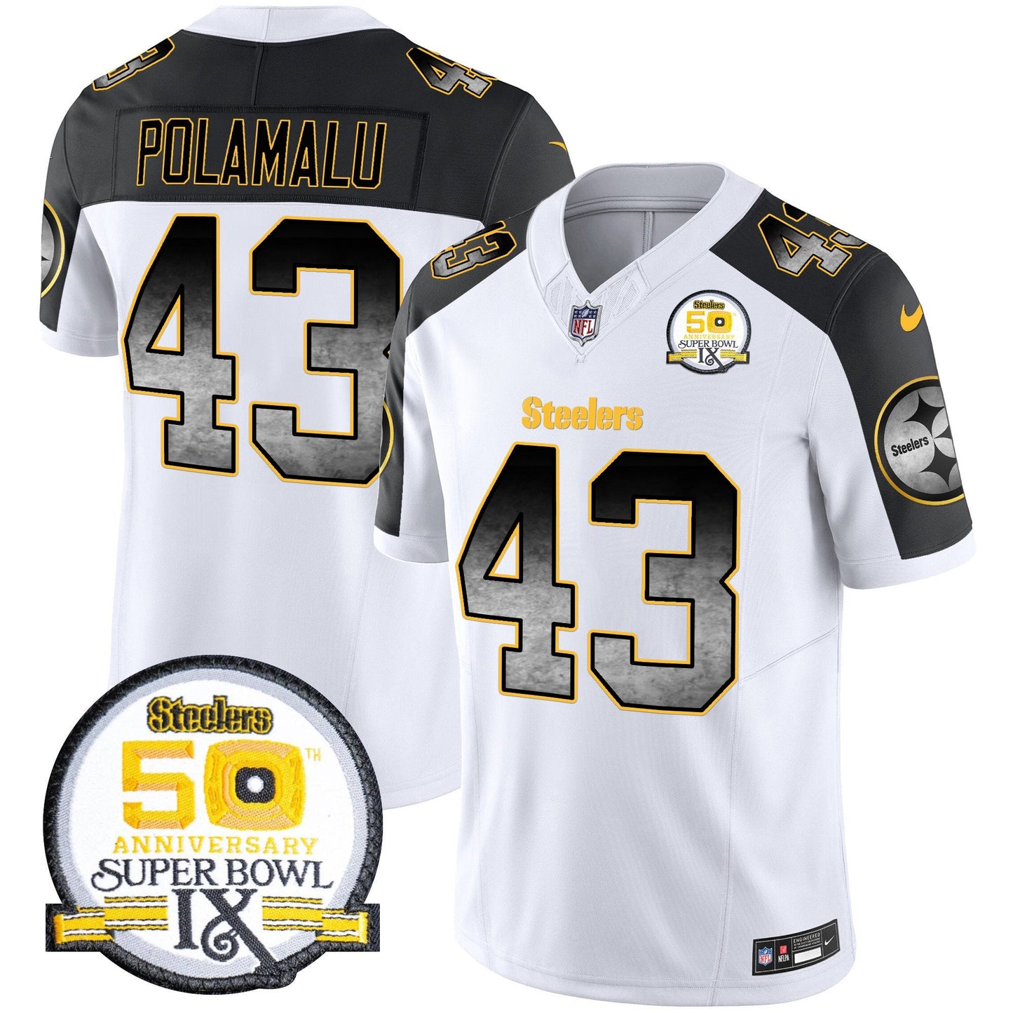 Men's Steelers Arch Smoke 50th Anniversary Of Super Bowl IX Patch Vapor Limited Jersey - All Stitched