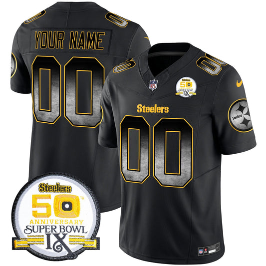 Steelers Arch Smoke 50th Anniversary Of Super Bowl IX Patch Vapor Limited Custom Jersey - All Stitched