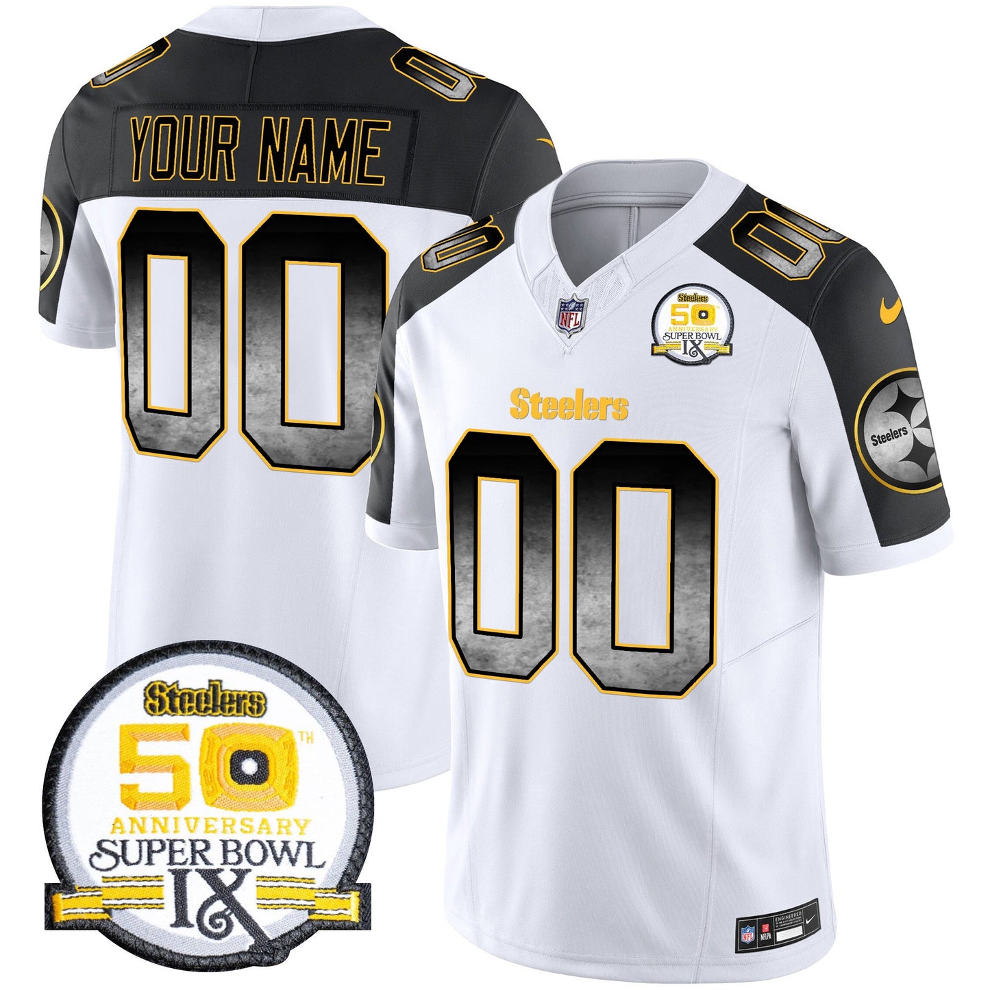Steelers Arch Smoke 50th Anniversary Of Super Bowl IX Patch Vapor Limited Custom Jersey - All Stitched
