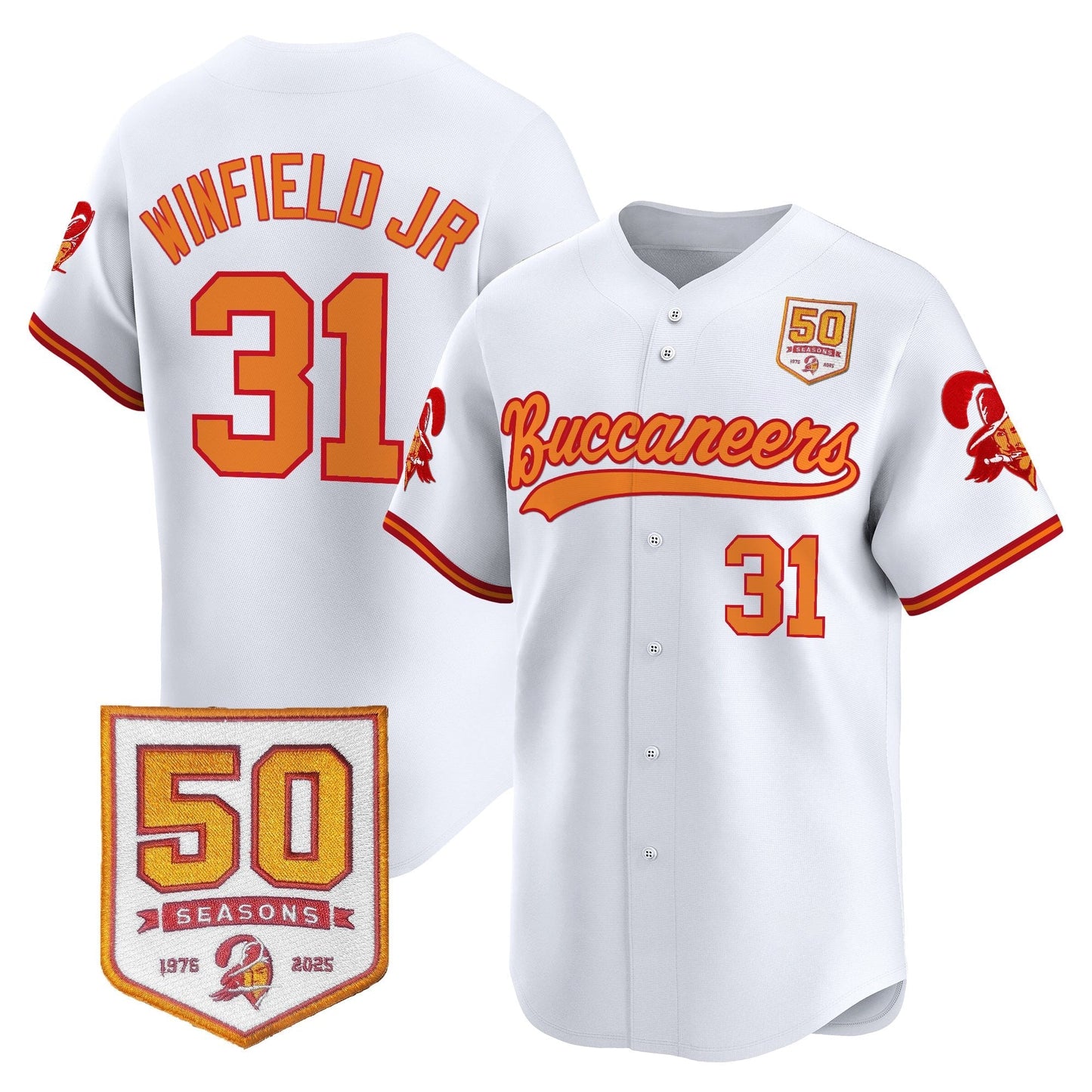 Men's Tampa Bay Buccaneers 50th Season Patch Vapor Baseball Jersey - All Stitched