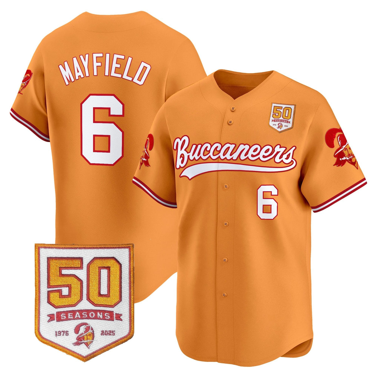 Men's Tampa Bay Buccaneers 50th Season Patch Vapor Baseball Jersey - All Stitched