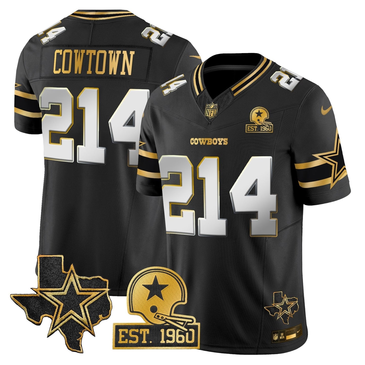 Men's Dallas Cowboys Est. 1960 & Texas Patch Gold Vapor Limited Jersey - All Stitched