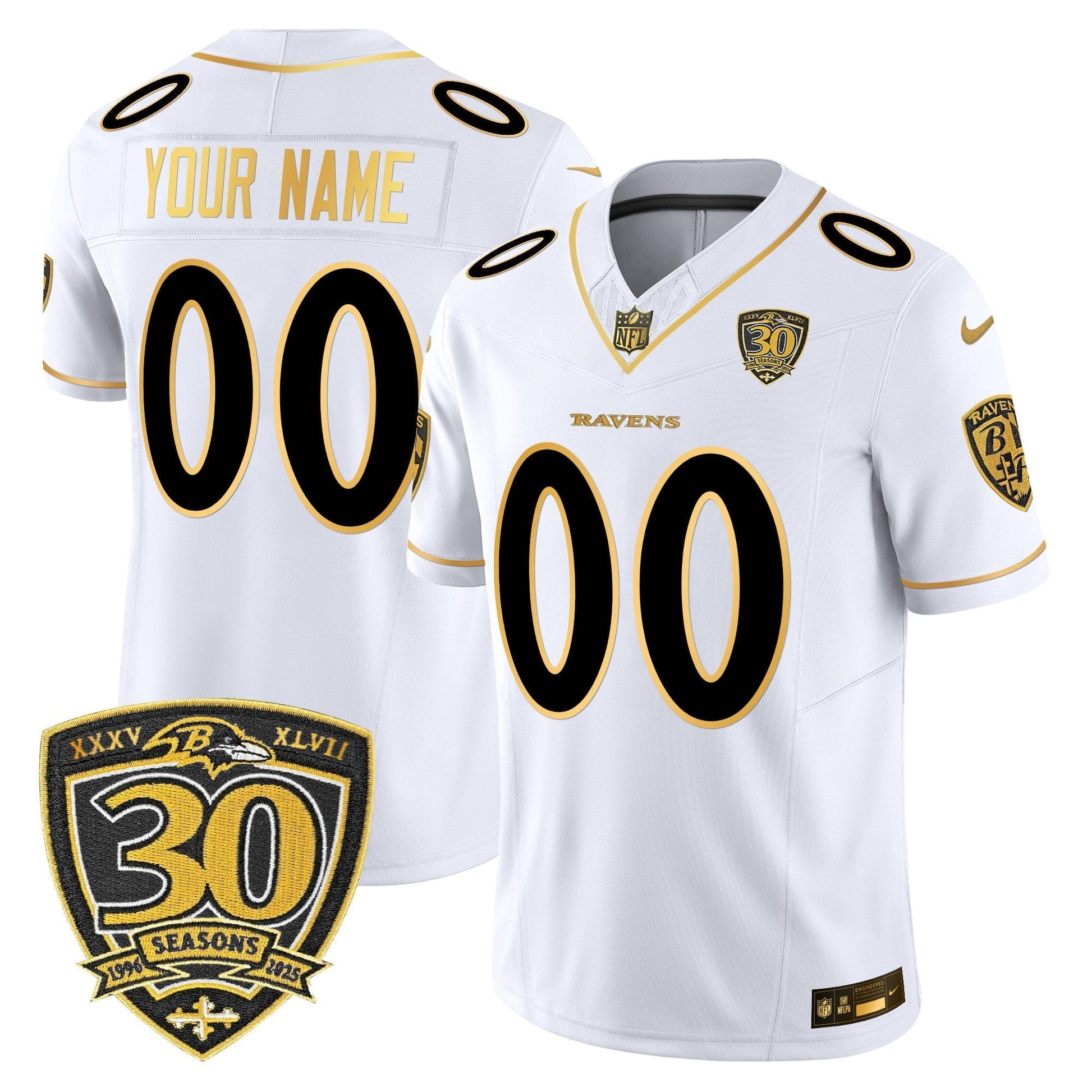 Baltimore Ravens 2025 Gold Vapor Limited Custom Jersey - 30th Anniversary Patch - All Stitched